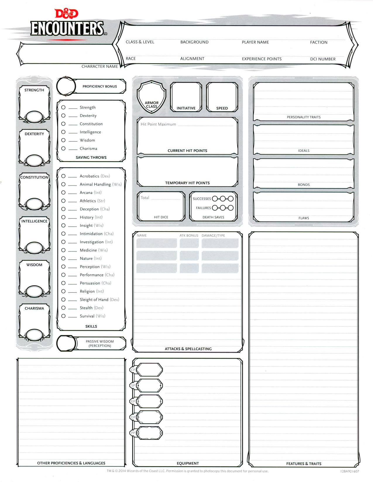 5E Printable Character Sheet